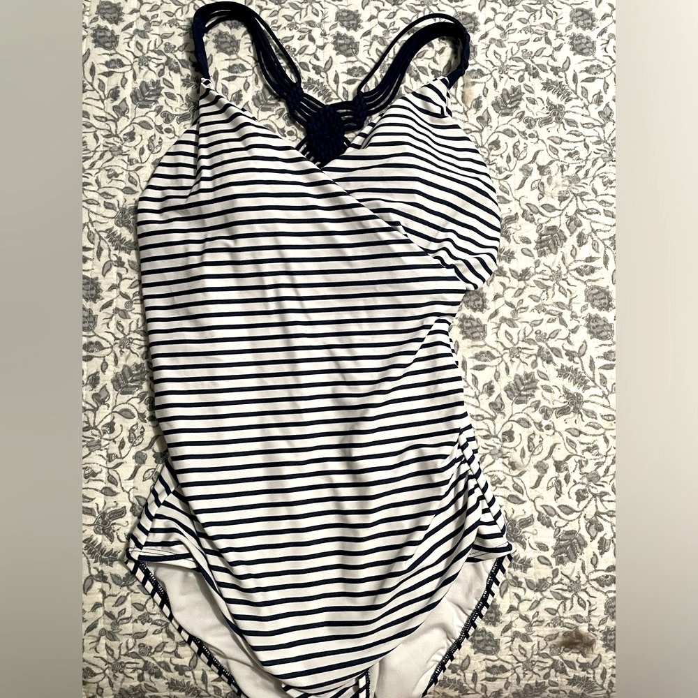 Striped one piece swim suit